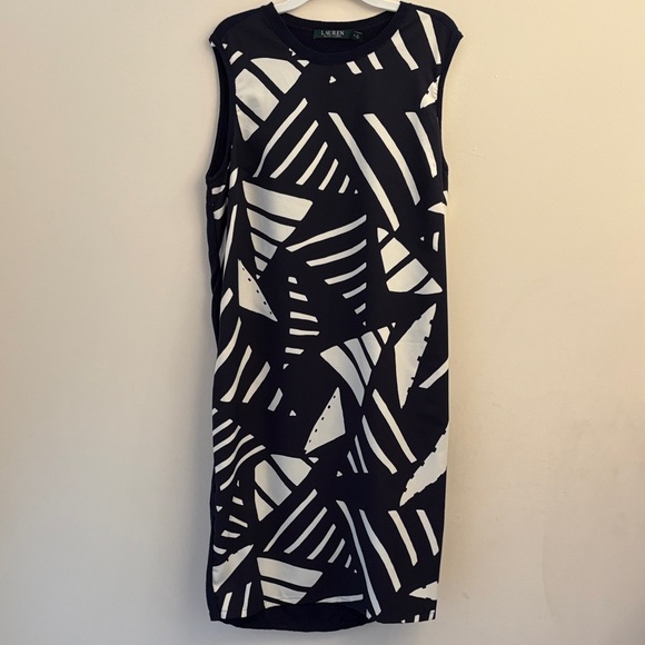 Ralph Lauren Navy Blue and White Abstract Midi Dress - Picture 1 of 5